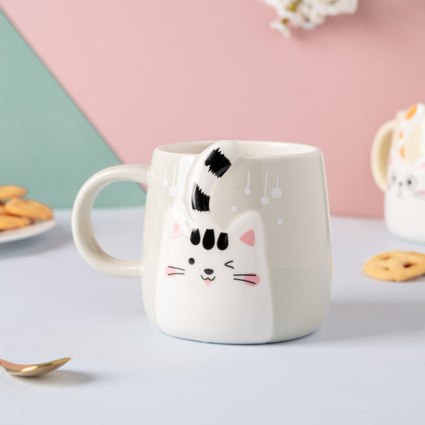 Cuddly Cat Ceramic Cup Grey 400 ml- Mug for coffee, tea mug, cappuccino mug | Cups and Mugs for Coffee Table & Home Decor