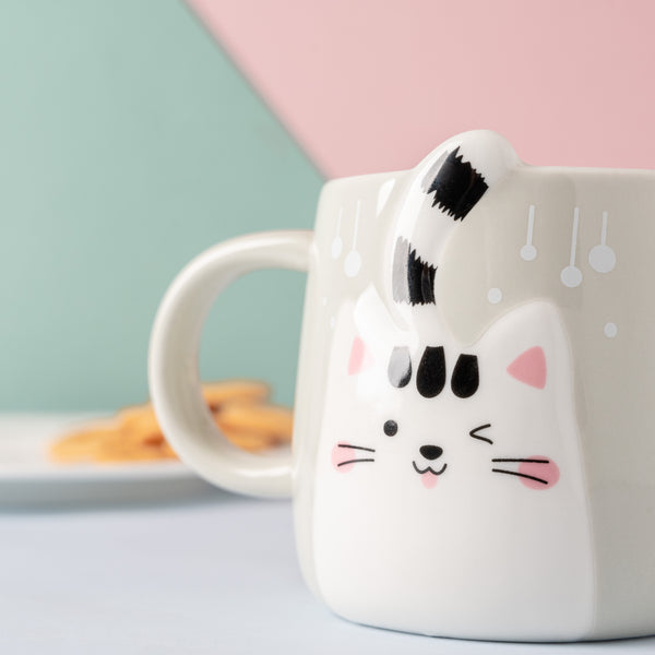 Cuddly Cat Ceramic Cup Grey 400 ml- Mug for coffee, tea mug, cappuccino mug | Cups and Mugs for Coffee Table & Home Decor