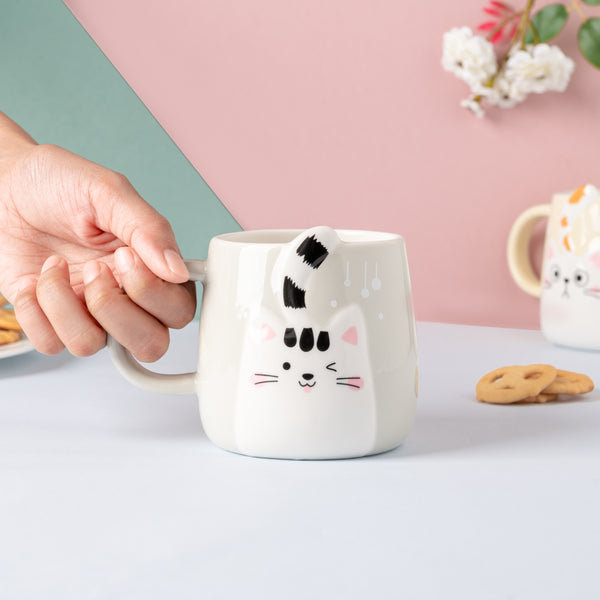 Cuddly Cat Ceramic Cup Grey 400 ml- Mug for coffee, tea mug, cappuccino mug | Cups and Mugs for Coffee Table & Home Decor
