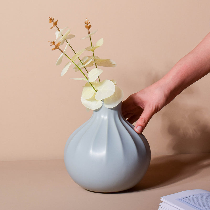 Modern Ribbed Vase - Flower vase for home decor, office and gifting | Home decoration items