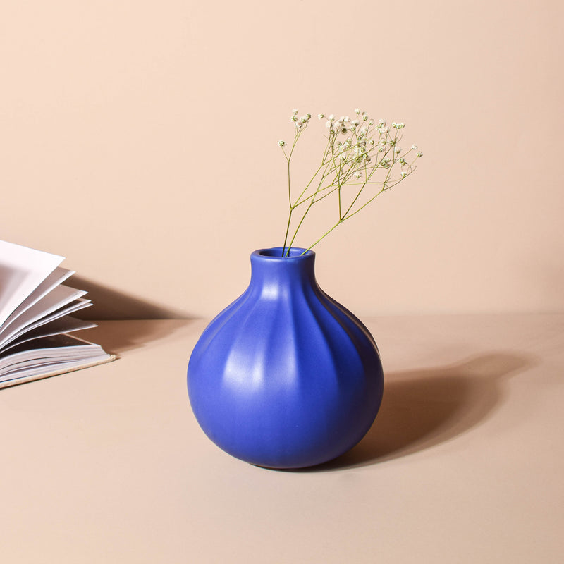 Ribbed Contemporary Vase - Flower vase for home decor, office and gifting | Home decoration items