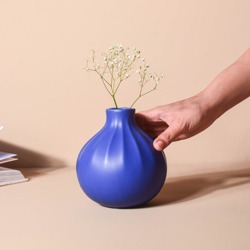 Ribbed Contemporary Vase - Flower vase for home decor, office and gifting | Home decoration items