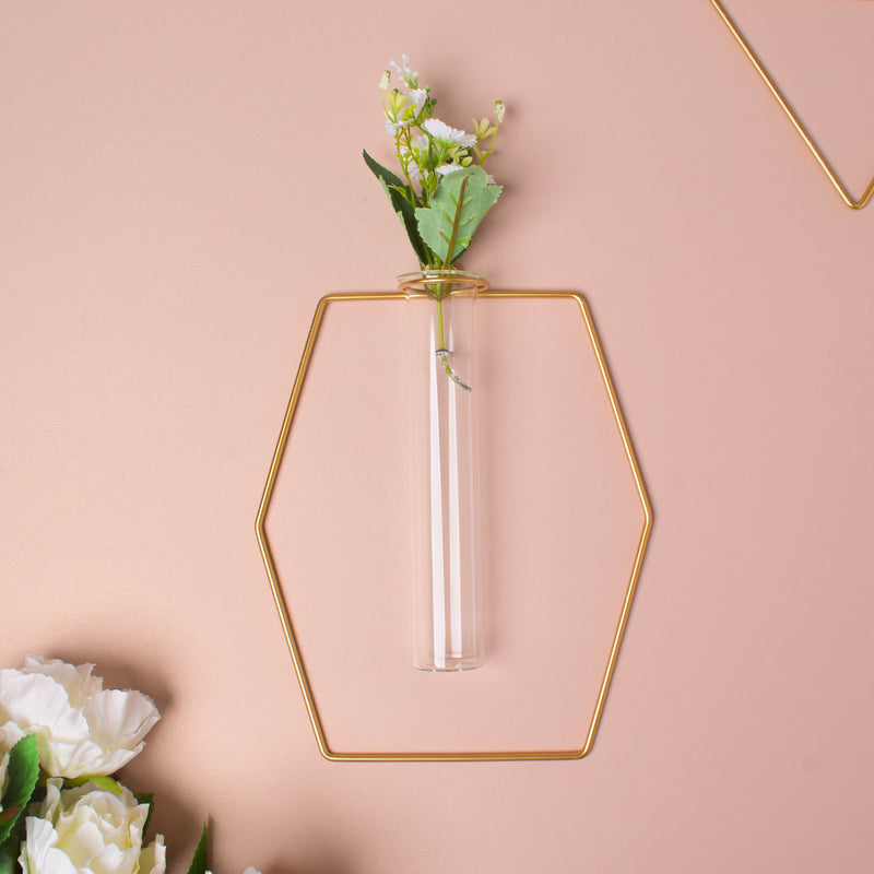 Hexagonal Holder Tube Vase - Flower vase for wall decoration/wall design | Living room decoration ideas