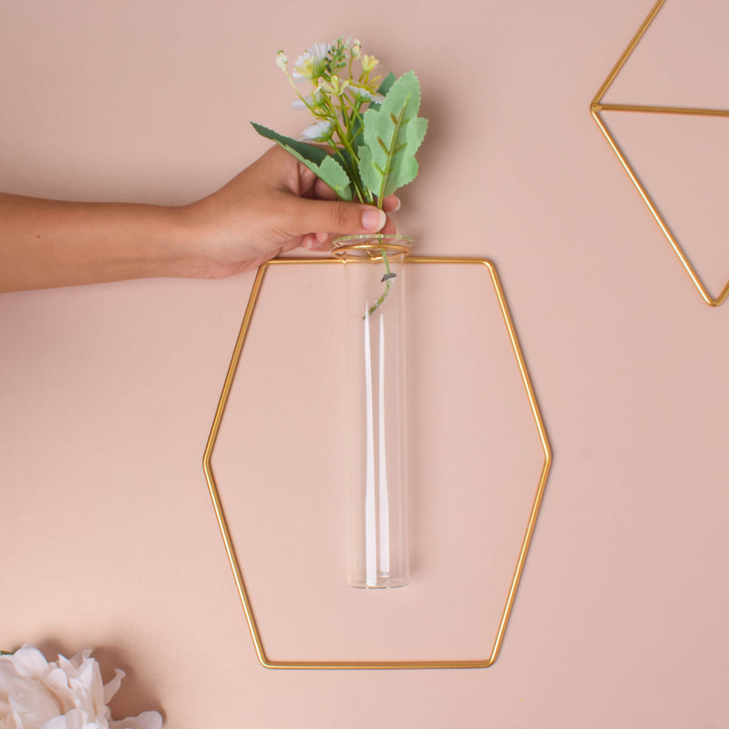 Hexagonal Holder Tube Vase - Flower vase for wall decoration/wall design | Living room decoration ideas