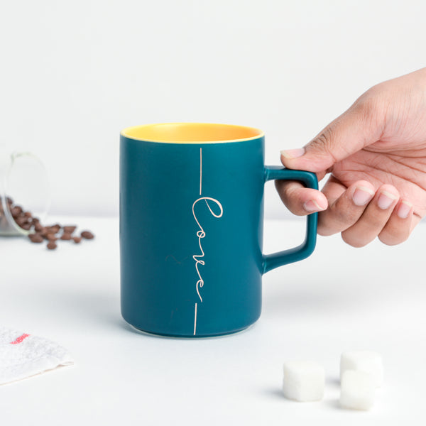 Ocean Blue Ceramic Yellow Walled Mug 400 ml- Mug for coffee, tea mug, cappuccino mug | Cups and Mugs for Coffee Table & Home Decor