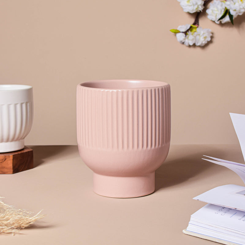 Dusky Pink Glazed Pot - Flower vase for home decor, office and gifting | Home decoration items