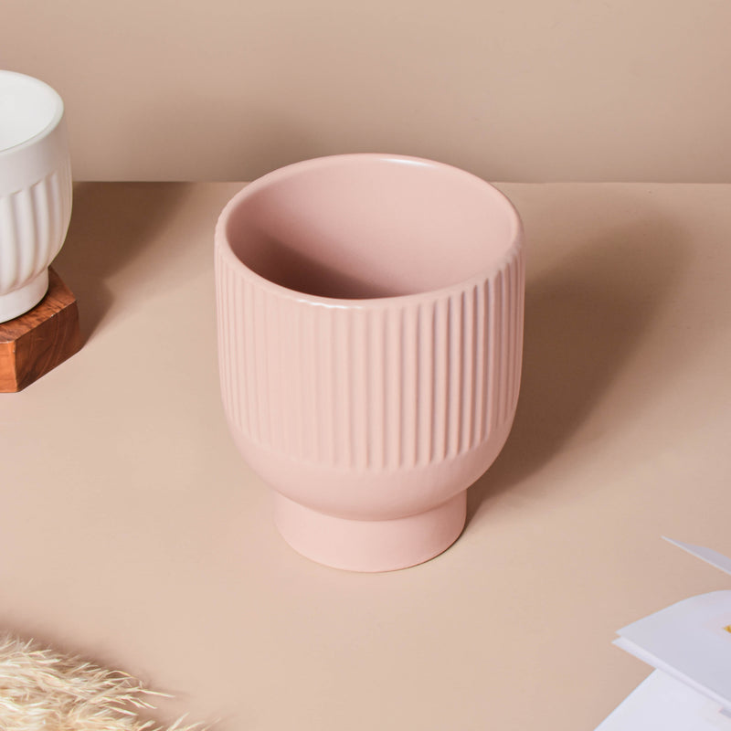Dusky Pink Glazed Pot - Flower vase for home decor, office and gifting | Home decoration items