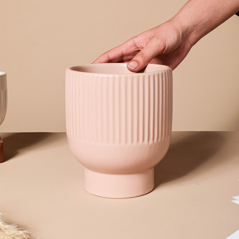 Dusky Pink Glazed Pot - Ceramic flower vase for home decor, office and gifting | Room decoration items