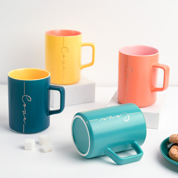 Ocean Blue Ceramic Yellow Walled Mug 400 ml- Mug for coffee, tea mug, cappuccino mug | Cups and Mugs for Coffee Table & Home Decor