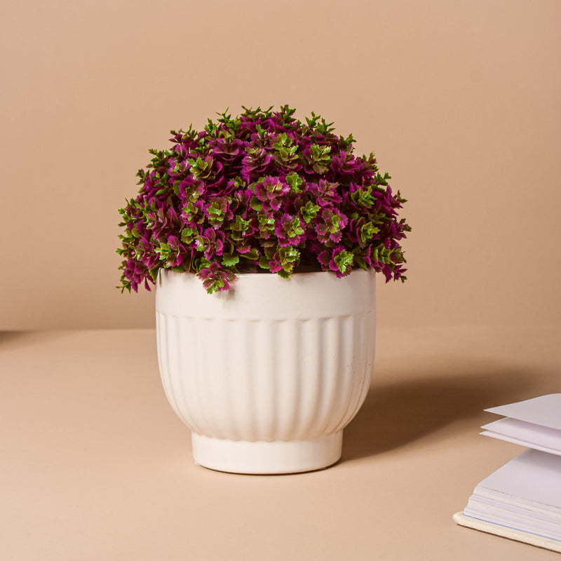 White Ribbed Vase - Flower vase for home decor, office and gifting | Home decoration items
