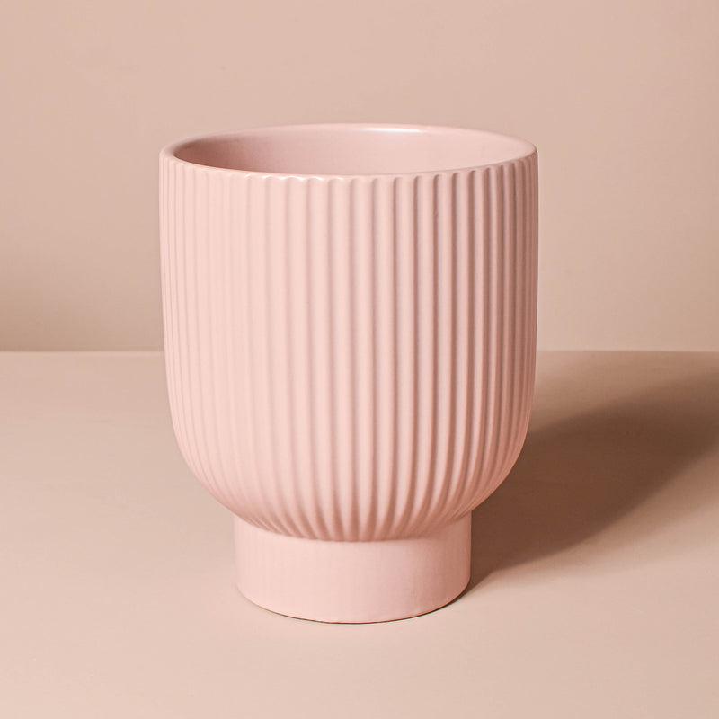 Dusky Pink Ribbed Vase - Flower vase for home decor, office and gifting | Home decoration items