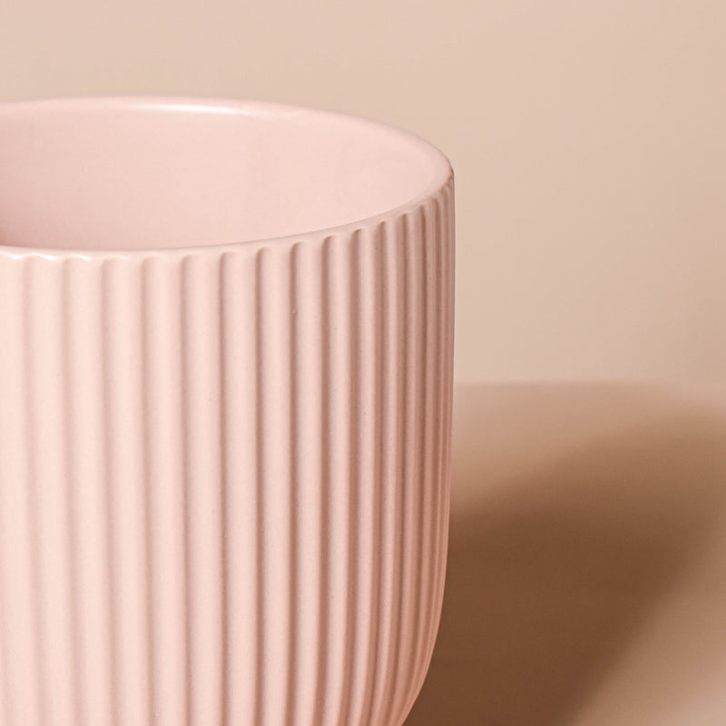 Dusky Pink Ribbed Vase - Flower vase for home decor, office and gifting | Home decoration items