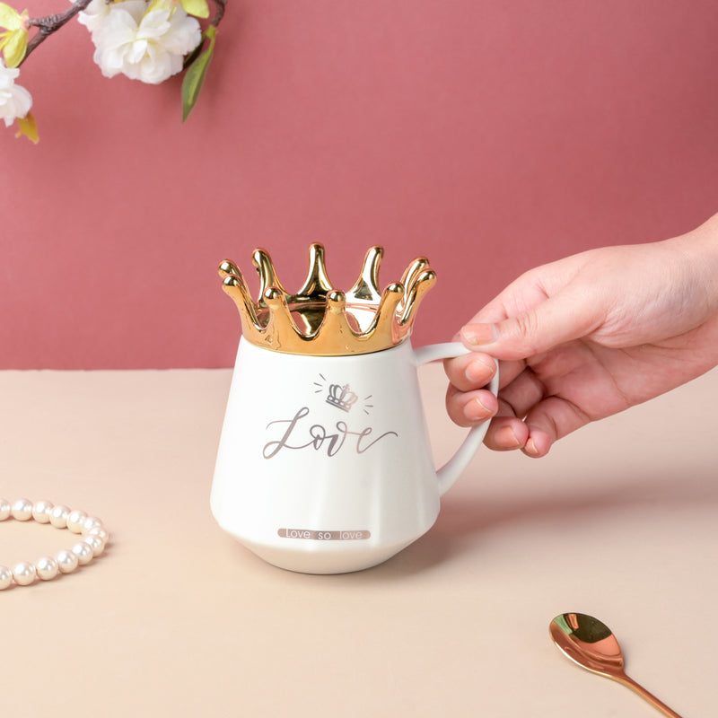 Royal Crown Love Coffee Cup With Lid 300 ml- Mug for coffee, tea mug, cappuccino mug | Cups and Mugs for Coffee Table & Home Decor