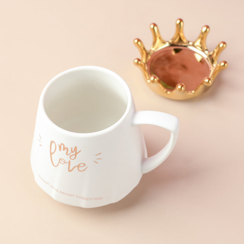 Royal Crown My Love Coffee Cup With Lid 300 ml- Mug for coffee, tea mug, cappuccino mug | Cups and Mugs for Coffee Table & Home Decor