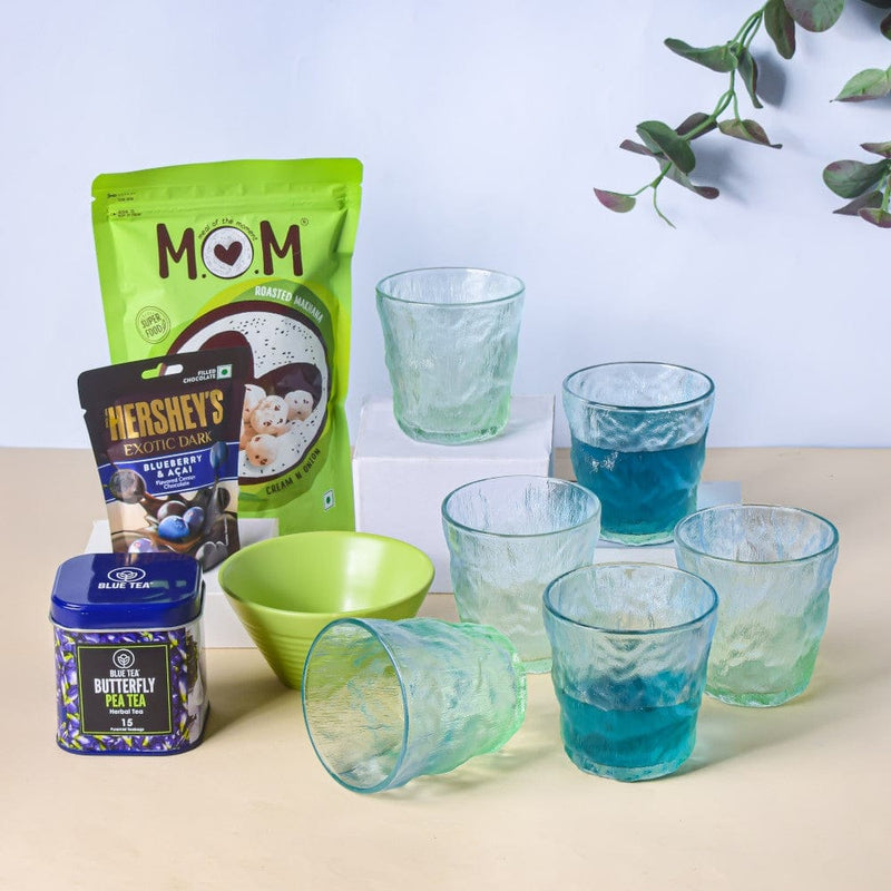 Ombre Glass And Snack Bowl Festive Hamper Set Of 6
