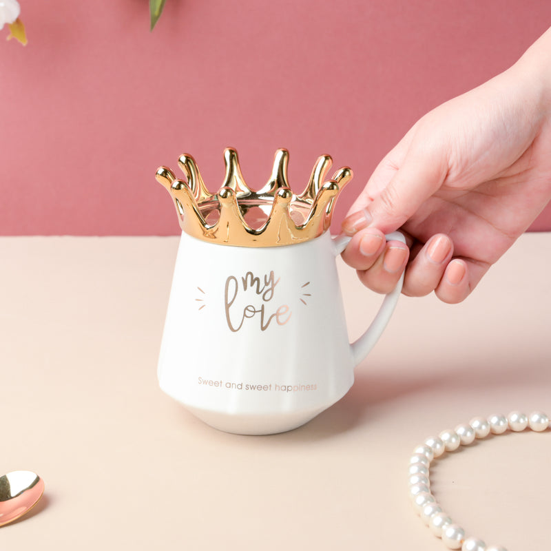 Royal Crown My Love Coffee Cup With Lid 300 ml- Mug for coffee, tea mug, cappuccino mug | Cups and Mugs for Coffee Table & Home Decor