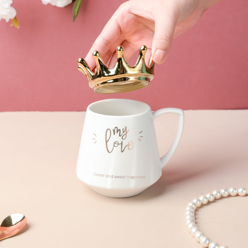 Royal Crown My Love Coffee Cup With Lid 300 ml- Mug for coffee, tea mug, cappuccino mug | Cups and Mugs for Coffee Table & Home Decor