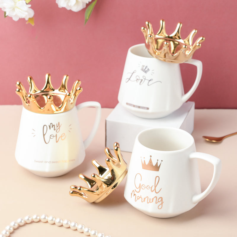 Royal Crown Love Coffee Cup With Lid 300 ml- Mug for coffee, tea mug, cappuccino mug | Cups and Mugs for Coffee Table & Home Decor