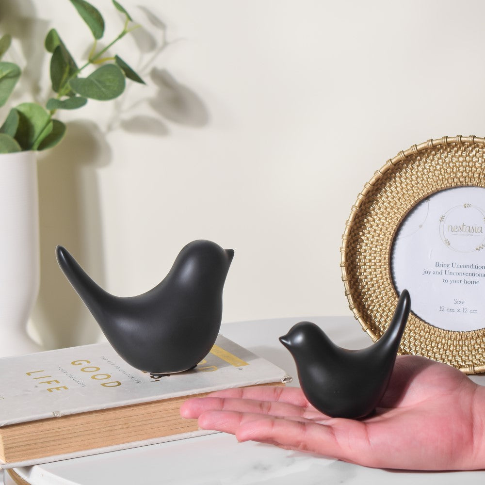 Ceramic Bird Showpiece Black Set Of 2