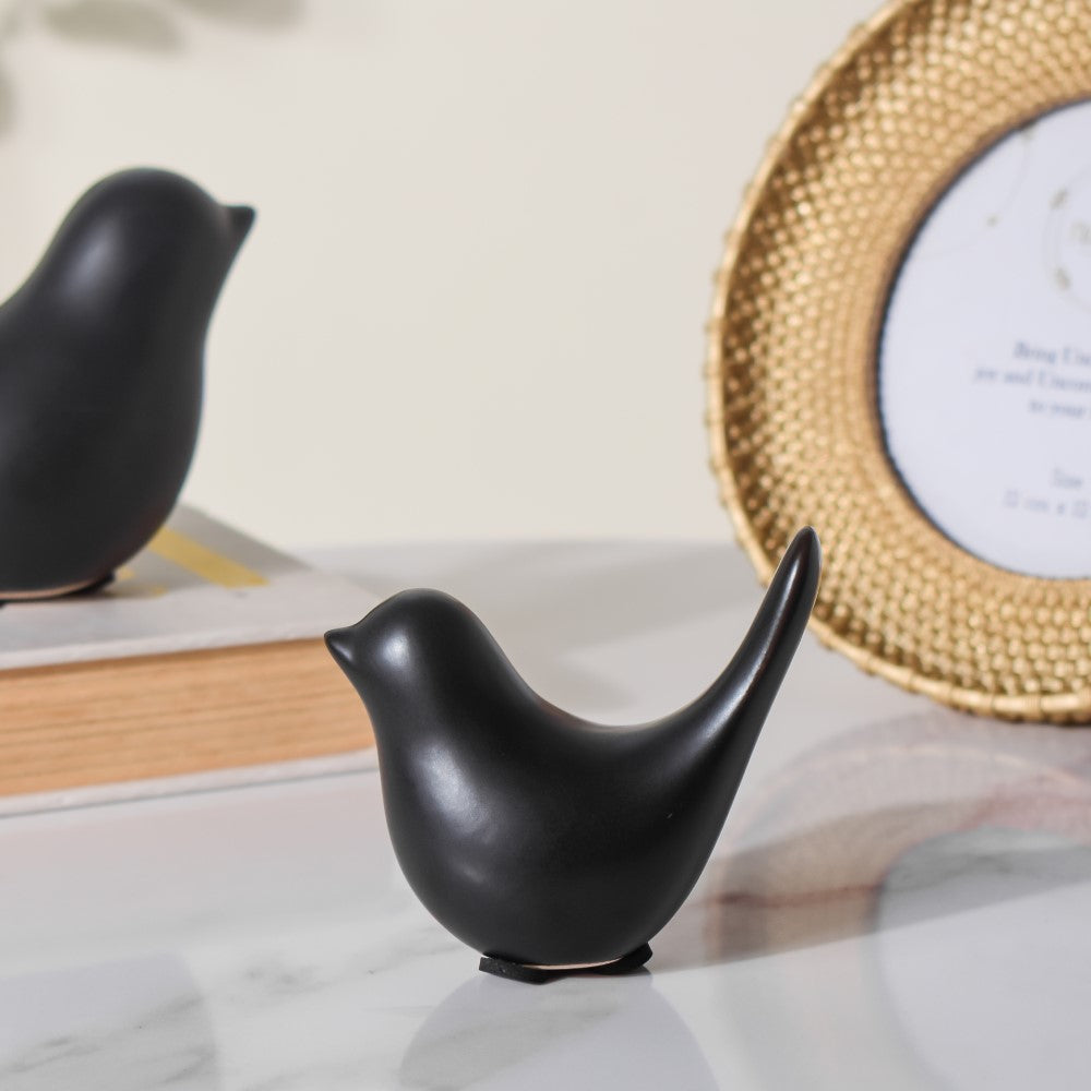 Ceramic Bird Showpiece Black Set Of 2