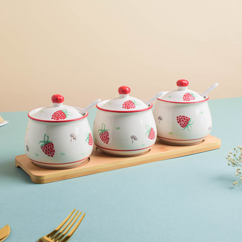 Strawberry Print Spice Jar Set with Tray - Jar