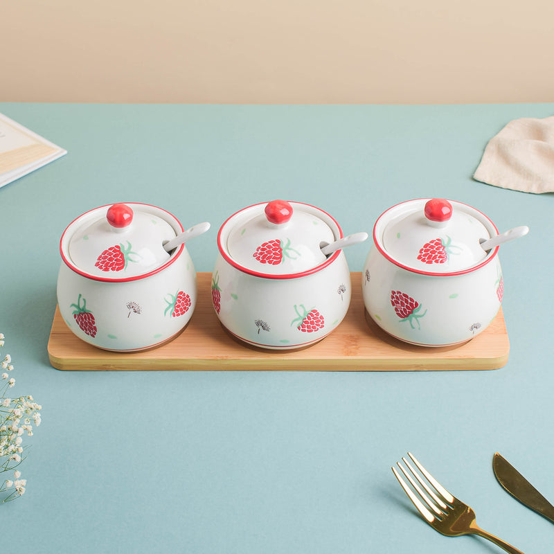 Strawberry Print Spice Jar Set with Tray - Jar