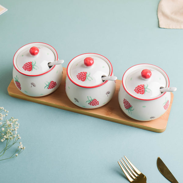 Strawberry Print Spice Jar Set with Tray - Jar
