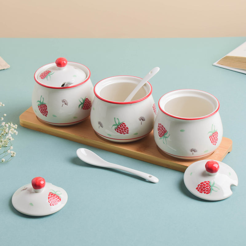 Strawberry Print Spice Jar Set with Tray - Jar