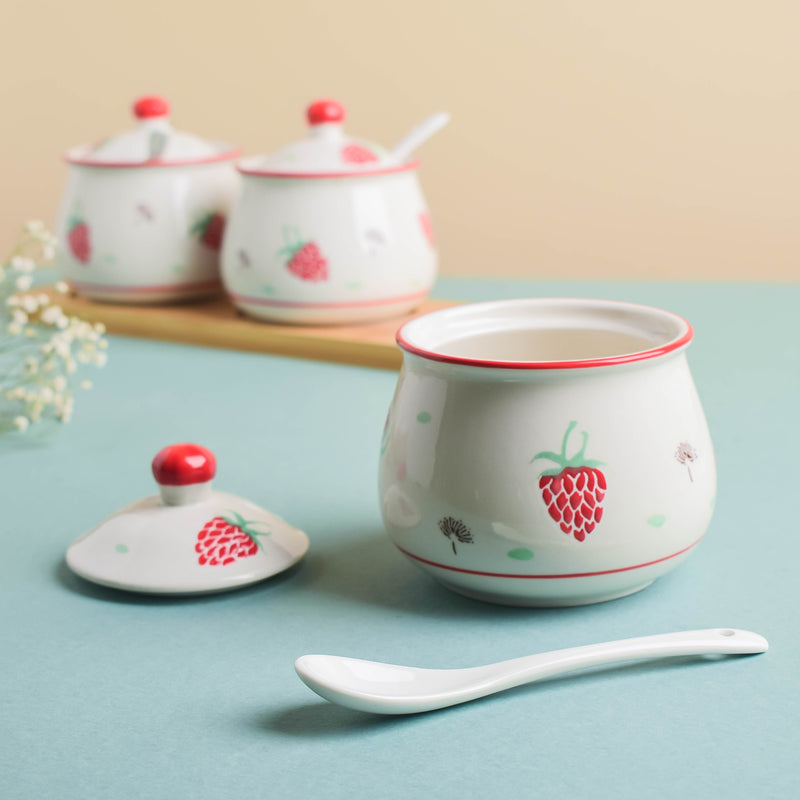 Strawberry Print Spice Jar Set with Tray - Jar