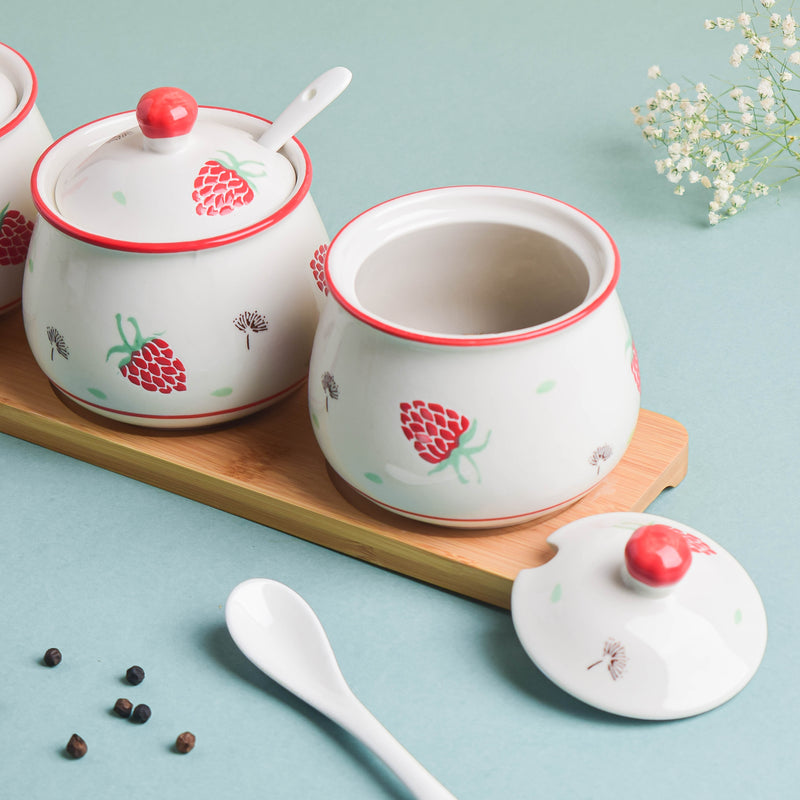 Strawberry Print Spice Jar Set with Tray - Jar