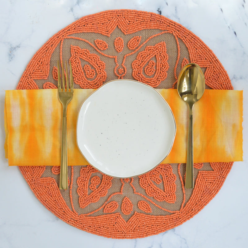 BEADS Mandala Jute Table Mat- Orange