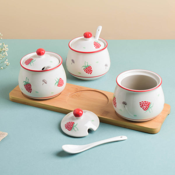 Strawberry Print Spice Jar Set with Tray - Jar