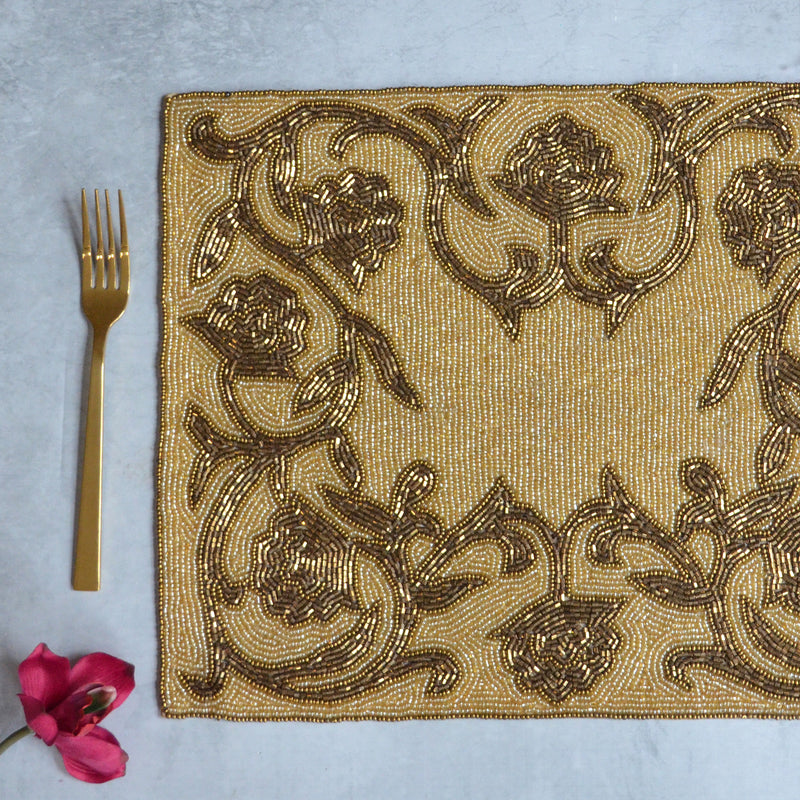 Beads Gold Rectangle Table Mat