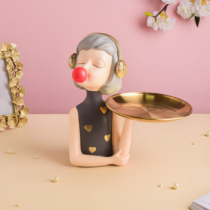 Girl With Headphones Platter - Showpiece | Home decor item | Room decoration item