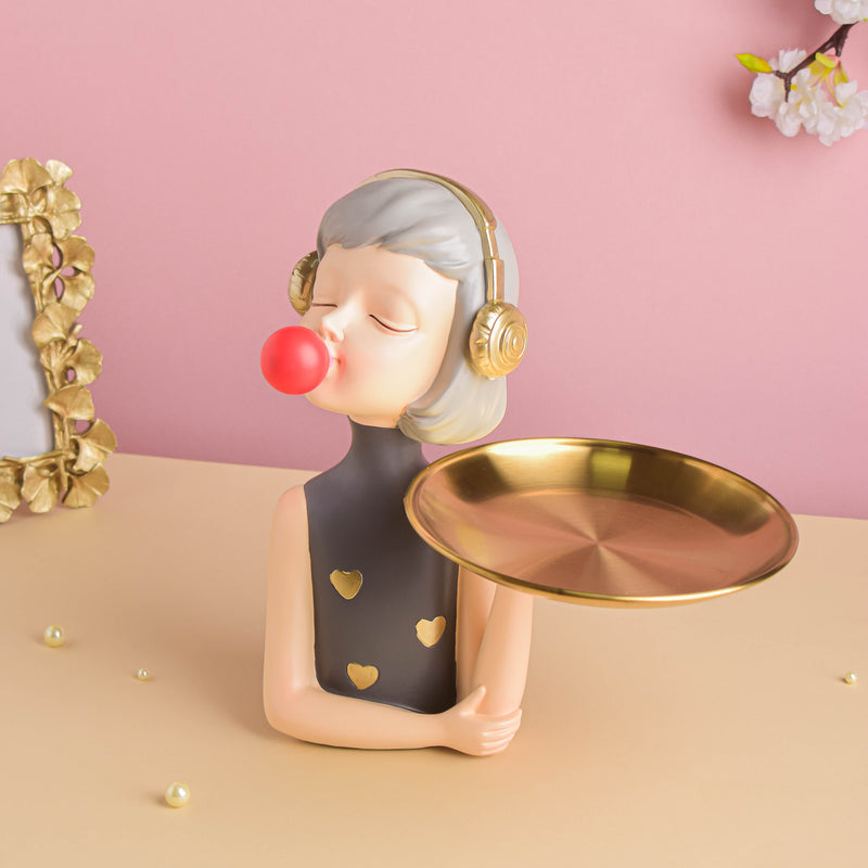 Girl With Headphones Platter - Showpiece | Home decor item | Room decoration item