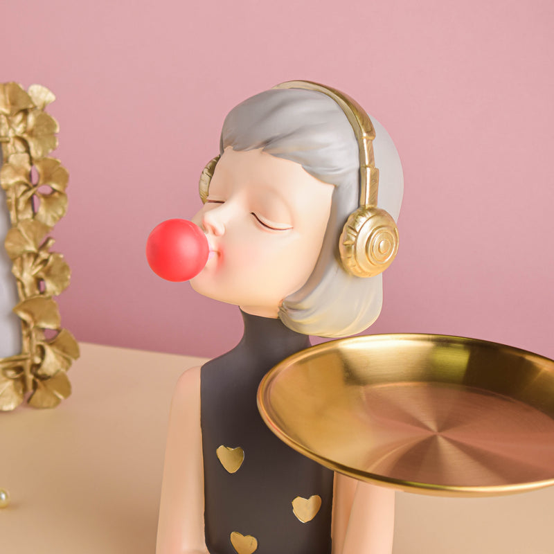 Girl With Headphones Platter - Showpiece | Home decor item | Room decoration item