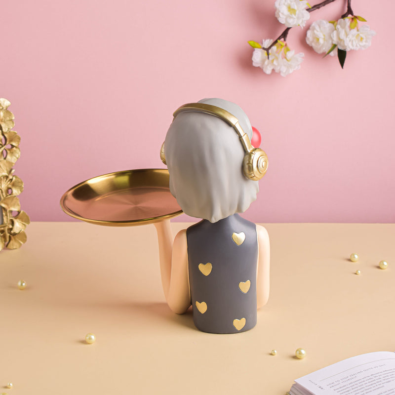 Girl With Headphones Platter - Showpiece | Home decor item | Room decoration item