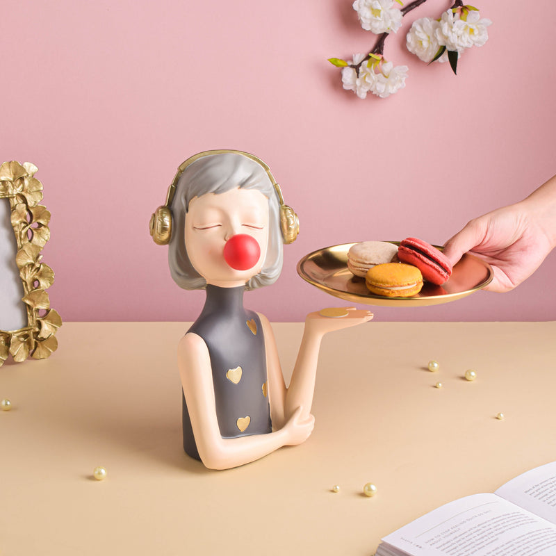 Girl With Headphones Platter - Showpiece | Home decor item | Room decoration item