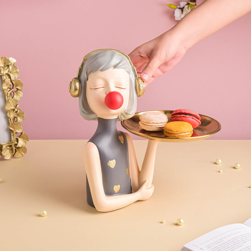 Girl With Headphones Platter - Showpiece | Home decor item | Room decoration item
