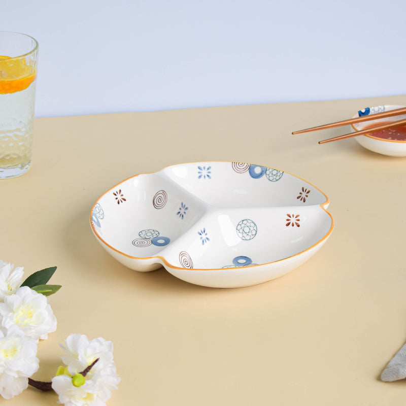 Feliz Sectioned Plate - Serving plate, snack plate, momo plate, plate with compartment | Plates for dining table & home decor