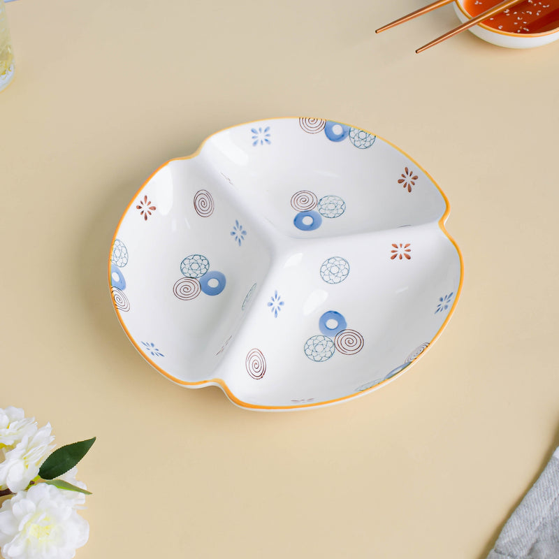 Feliz Sectioned Plate - Serving plate, snack plate, momo plate, plate with compartment | Plates for dining table & home decor