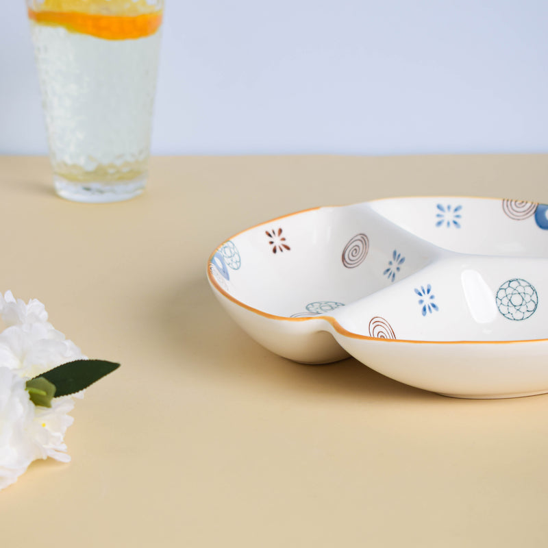 Feliz Sectioned Plate - Serving plate, snack plate, momo plate, plate with compartment | Plates for dining table & home decor