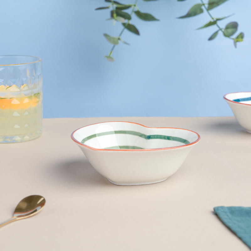 Green Illusion Heart Snack Bowl - Bowl,ceramic bowl, snack bowls, curry bowl, popcorn bowls | Bowls for dining table & home decor