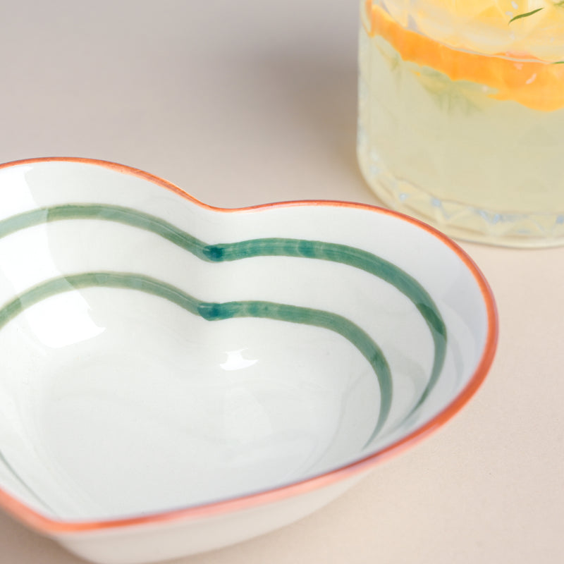 Green Illusion Heart Snack Bowl - Bowl,ceramic bowl, snack bowls, curry bowl, popcorn bowls | Bowls for dining table & home decor
