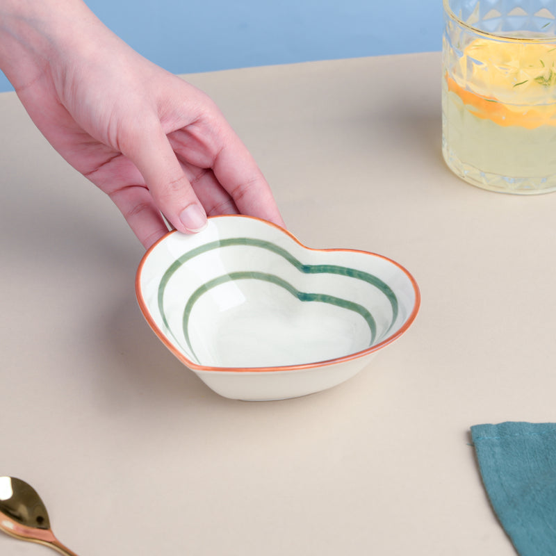 Green Illusion Heart Snack Bowl - Bowl,ceramic bowl, snack bowls, curry bowl, popcorn bowls | Bowls for dining table & home decor