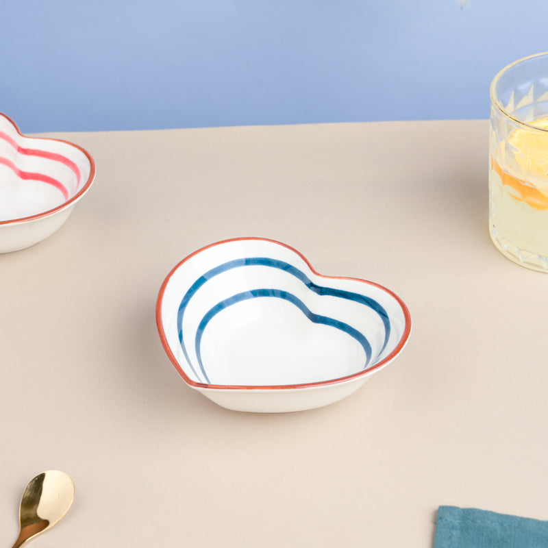 Blue Illusion Heart Snack Bowl - Bowl, soup bowl, ceramic bowl, snack bowls, curry bowl, popcorn bowls | Bowls for dining table & home decor