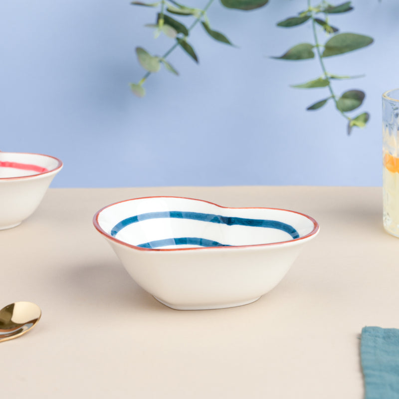 Blue Illusion Heart Snack Bowl - Bowl, soup bowl, ceramic bowl, snack bowls, curry bowl, popcorn bowls | Bowls for dining table & home decor