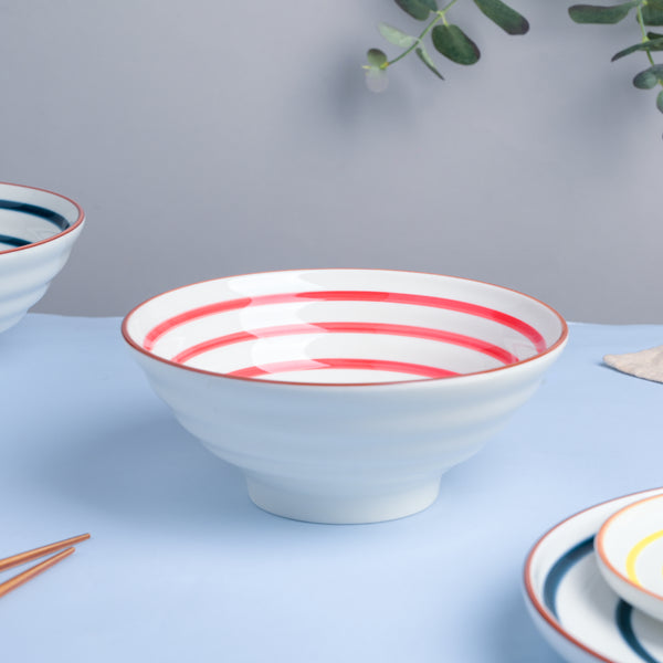 Red Illusion Ceramic Serving Bowl - Bowl, ceramic bowl, serving bowls, noodle bowl, salad bowls, bowl for snacks, large serving bowl | Bowls for dining table & home decor