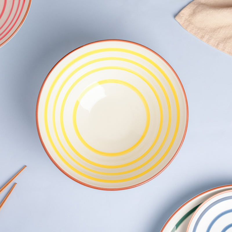 Yellow Illusion Ceramic Serving Bowl - Bowl, ceramic bowl, serving bowls, noodle bowl, salad bowls, bowl for snacks, large serving bowl | Bowls for dining table & home decor