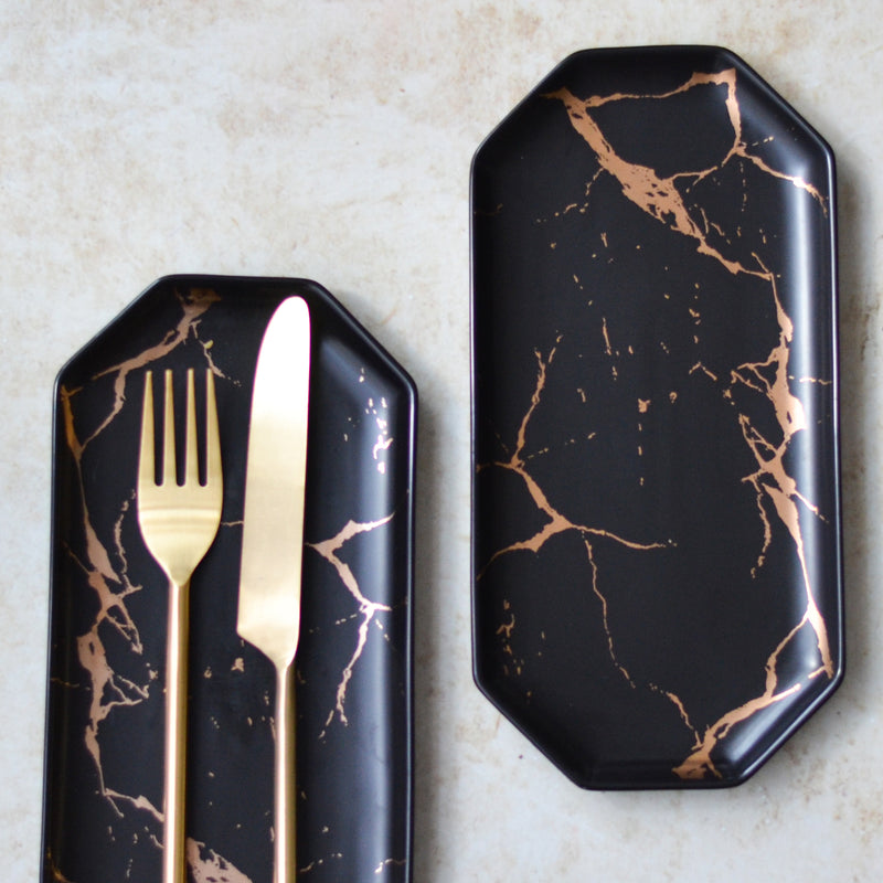 Marble Long Plates - Ceramic platter, serving platter, fruit platter | Plates for dining table & home decor